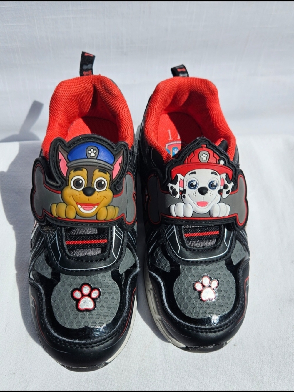 Paw Patrol Black and Red Kids Light-Up Sneakers with Chase & Marshall